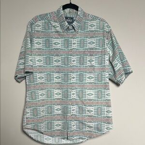 Vintage Woolrich Shirt Green Short Sleeve Button-Up Aztec Southwestern- Size M
